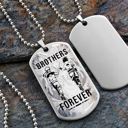 Naruto Dog Tag Necklace - NADL004 - Naruto Uzumaki - Sasuke Uchiha - Brothers Forever - Military Ball Chain