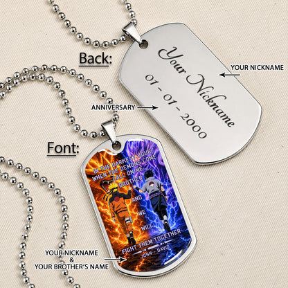 Naruto Dog Tag Necklace - NADL005 - Naruto Uzumaki - Sasuke Uchiha - Call On Me Brother - Military Ball Chain