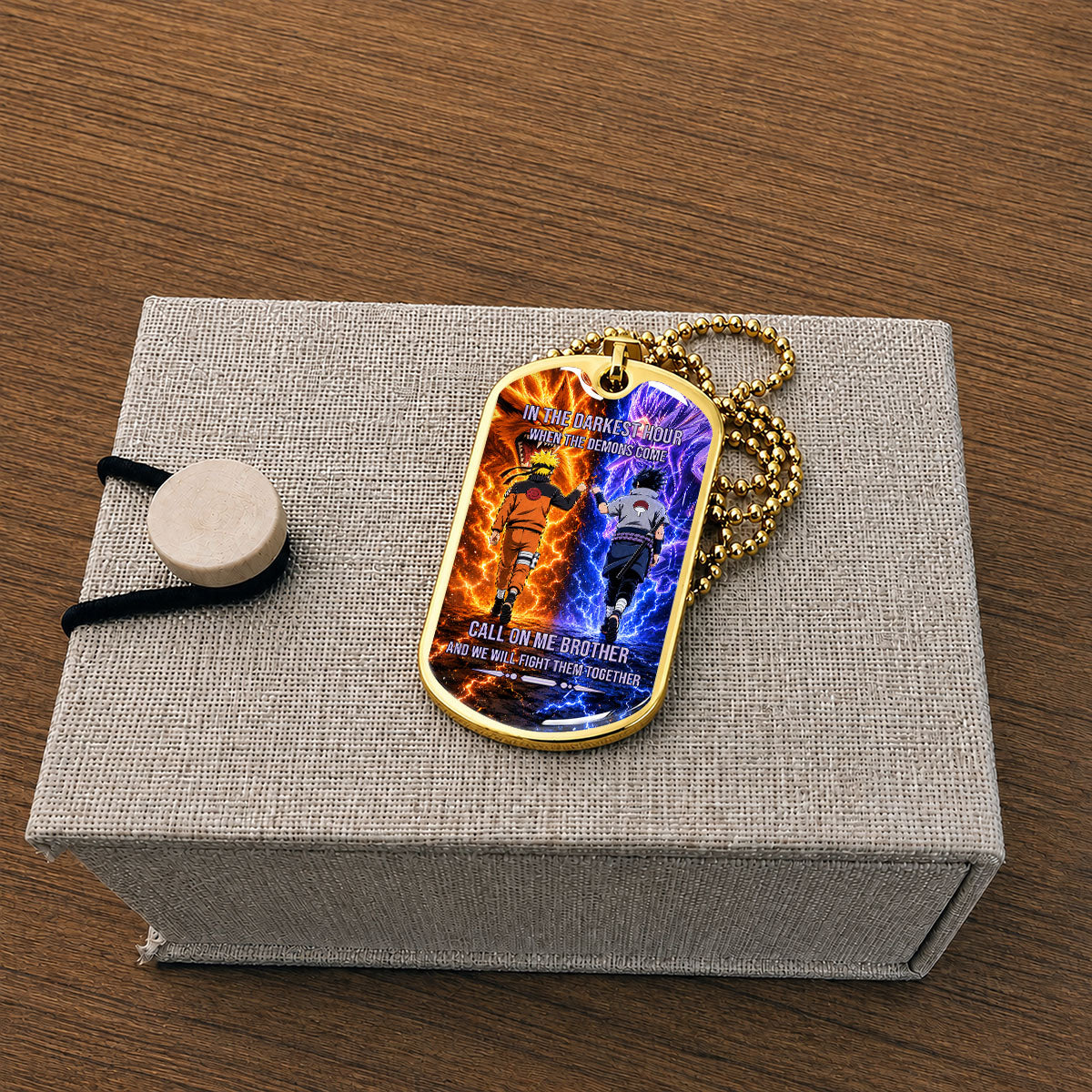 Naruto Dog Tag Necklace - NADL006 - Naruto Uzumaki - Sasuke Uchiha - Call On Me Brother - Military Ball Chain