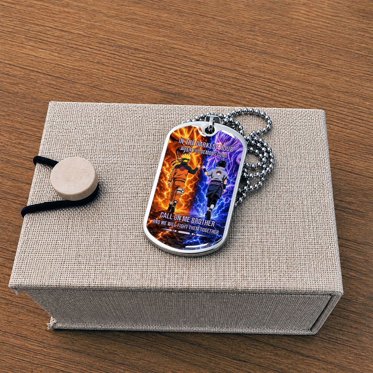Naruto Dog Tag Necklace - NADL006 - Naruto Uzumaki - Sasuke Uchiha - Call On Me Brother - Military Ball Chain