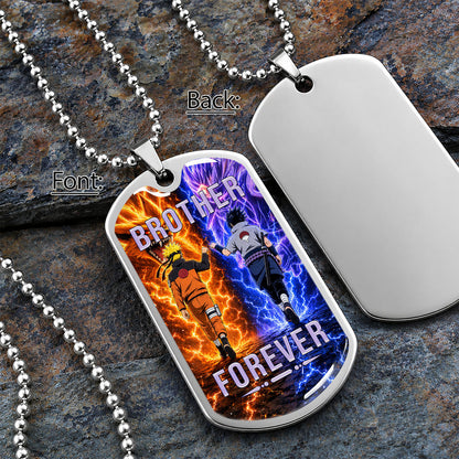Naruto Dog Tag Necklace - NADL007 - Naruto Uzumaki - Sasuke Uchiha - Brother Forever - Military Ball Chain