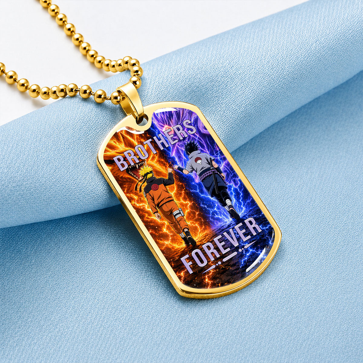 Naruto Dog Tag Necklace - NADL008 - Naruto Uzumaki - Sasuke Uchiha - Brothers Forever - Military Ball Chain