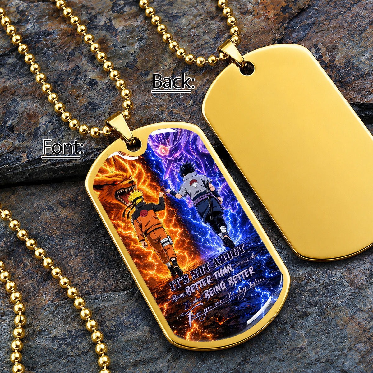 Naruto Dog Tag Necklace - NADL009 - Naruto Uzumaki - Sasuke Uchiha - Better Than You Were The Day Before