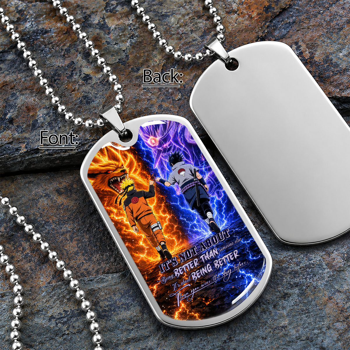 Naruto Dog Tag Necklace - NADL009 - Naruto Uzumaki - Sasuke Uchiha - Better Than You Were The Day Before