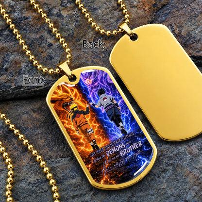 Naruto Dog Tag Necklace - NADL010 - Naruto Uzumaki - Sasuke Uchiha - Call On Me Brother - Military Ball Chain