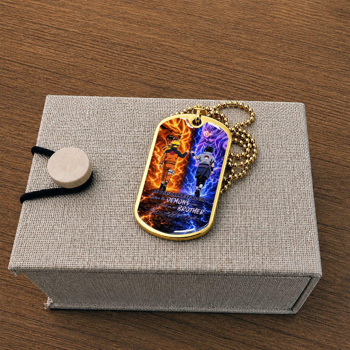 Naruto Dog Tag Necklace - NADL010 - Naruto Uzumaki - Sasuke Uchiha - Call On Me Brother - Military Ball Chain