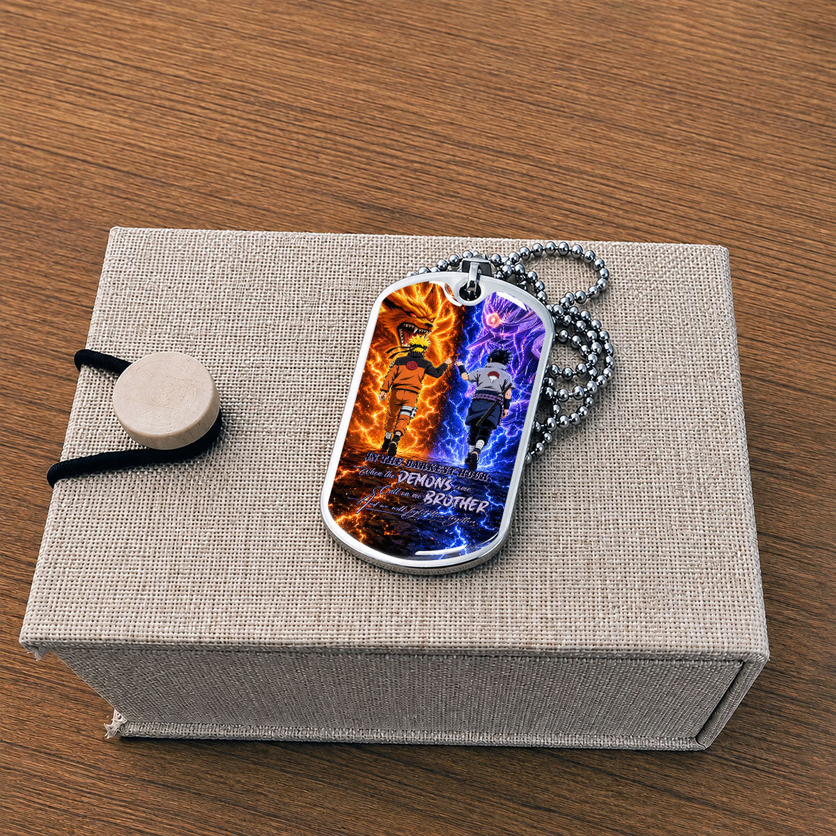 Naruto Dog Tag Necklace - NADL010 - Naruto Uzumaki - Sasuke Uchiha - Call On Me Brother - Military Ball Chain