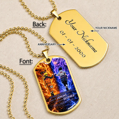 Naruto Dog Tag Necklace - NADL010 - Naruto Uzumaki - Sasuke Uchiha - Call On Me Brother - Military Ball Chain