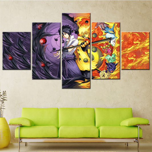 Naruto - 5 Pieces Wall Art - Uzumaki Naruto - Uchiha Sasuke 5 - Printed Wall Pictures Home Decor - Naruto Poster - Naruto Canvas