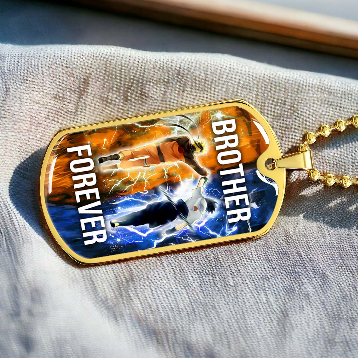 Naruto - NADL001 - Brother Forever - Uzumaki Naruto  - Uchiha Sasuke - Naruto Dog Tag - Military Ball Chain - Luxury Dog Tag