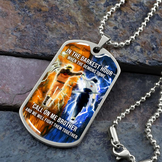 Naruto - NADL002 - Call On me Brother - Uzumaki Naruto  - Uchiha Sasuke - Naruto Dog Tag - Military Ball Chain - Luxury Dog Tag