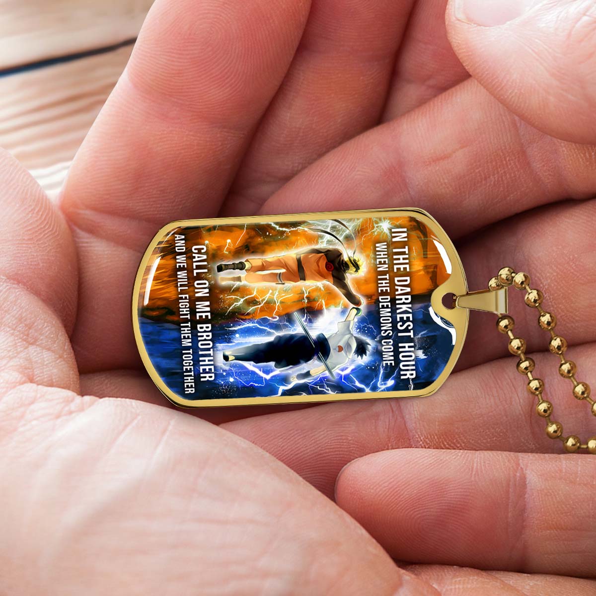 Naruto - NADL002 - Call On me Brother - Uzumaki Naruto  - Uchiha Sasuke - Naruto Dog Tag - Military Ball Chain - Luxury Dog Tag
