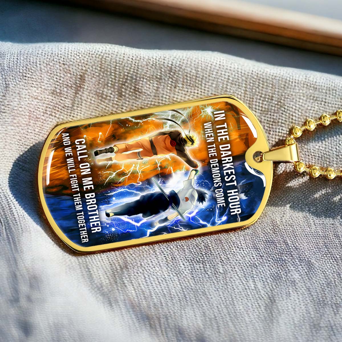 Naruto - NADL002 - Call On me Brother - Uzumaki Naruto  - Uchiha Sasuke - Naruto Dog Tag - Military Ball Chain - Luxury Dog Tag
