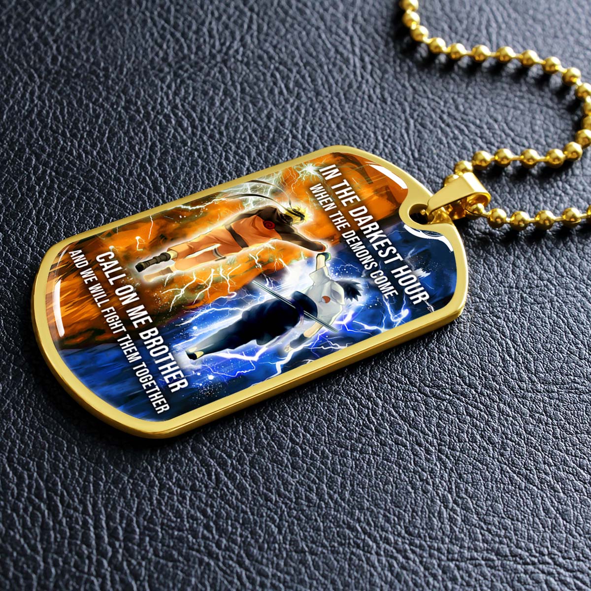Naruto - NADL002 - Call On me Brother - Uzumaki Naruto  - Uchiha Sasuke - Naruto Dog Tag - Military Ball Chain - Luxury Dog Tag