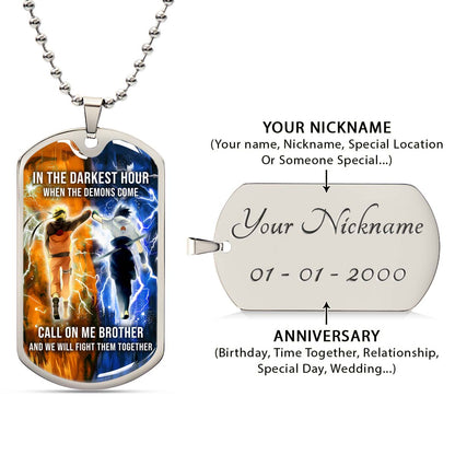 Naruto - NADL002 - Call On me Brother - Uzumaki Naruto  - Uchiha Sasuke - Naruto Dog Tag - Military Ball Chain - Luxury Dog Tag