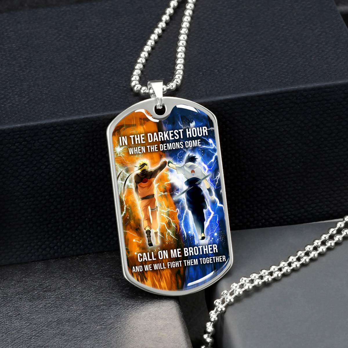 Naruto - NADL002 - Call On me Brother - Uzumaki Naruto  - Uchiha Sasuke - Naruto Dog Tag - Military Ball Chain - Luxury Dog Tag