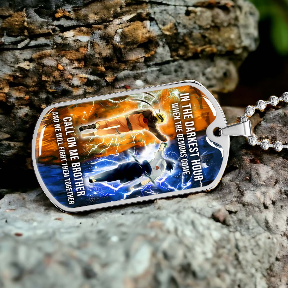 Naruto - NADL002 - Call On me Brother - Uzumaki Naruto  - Uchiha Sasuke - Naruto Dog Tag - Military Ball Chain - Luxury Dog Tag