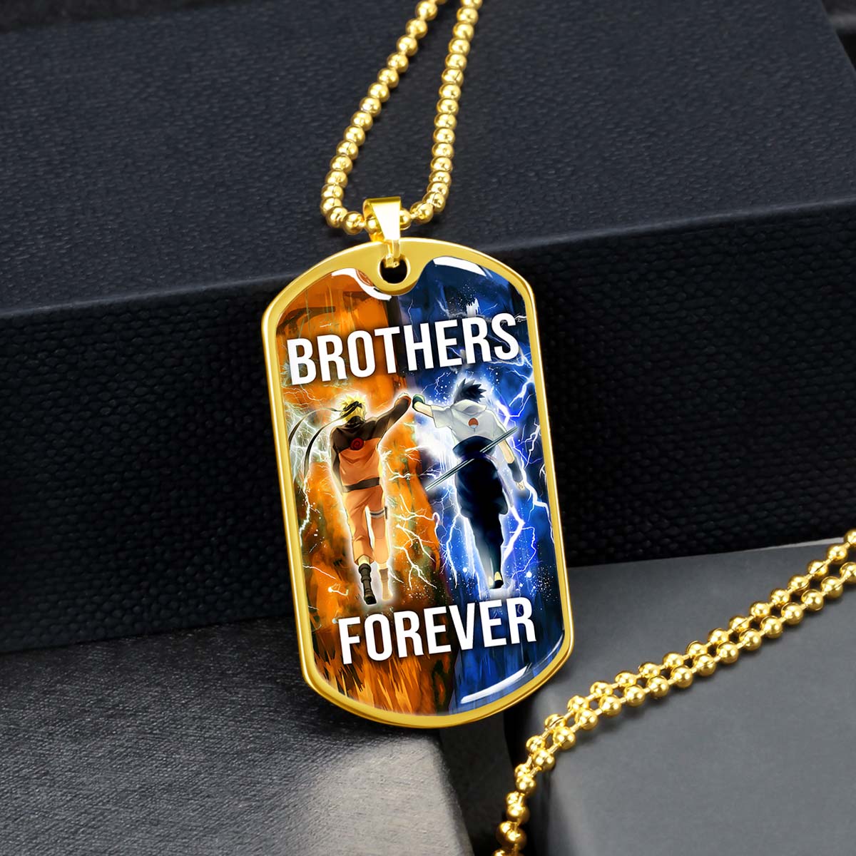 Naruto - NADL003 - Brothers Forever - Uzumaki Naruto  - Uchiha Sasuke - Naruto Dog Tag - Military Ball Chain - Luxury Dog Tag