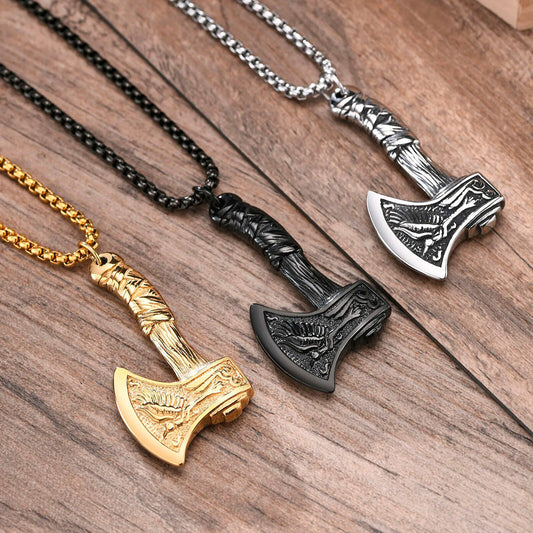 Viking - Nordic Viking Axe Necklace for Men, Gothic Norse Punk Jewelry