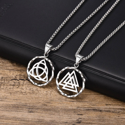 Viking - Norse Viking Necklaces for Men Women, Stainless Steel Round Hollow Knot Pendant Collar Jewelry