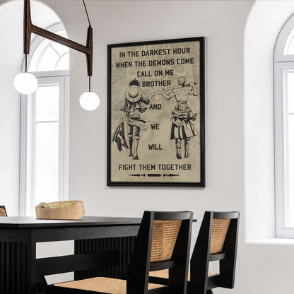 One Piece Luffy Zoro Canvas Wall Art - Call On Me Brother - Brotherhood Quote Poster & Framed Ready to Hang Living Room Man Cave Decor - OP001