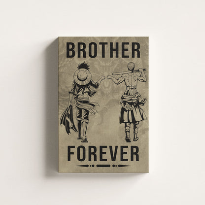 One Piece Luffy Zoro Canvas Wall Art - Brother Forever - Brotherhood Quote Poster & Framed Ready to Hang Living Room Man Cave Decor - OP003