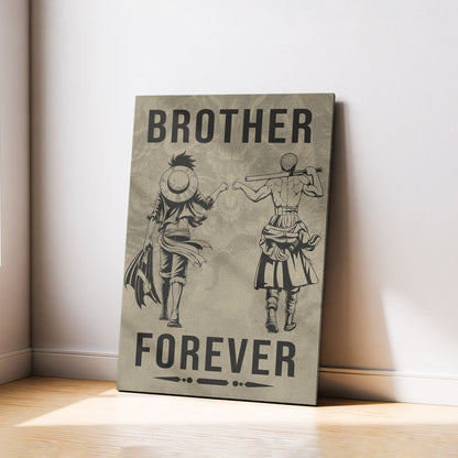 One Piece Luffy Zoro Canvas Wall Art - Brother Forever - Brotherhood Quote Poster & Framed Ready to Hang Living Room Man Cave Decor - OP003