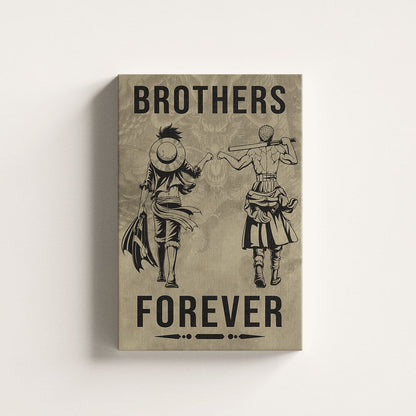 One Piece Luffy Zoro Canvas Wall Art - Brothers Forever - Brotherhood Quote Poster & Framed Ready to Hang Living Room Man Cave Decor - OP004