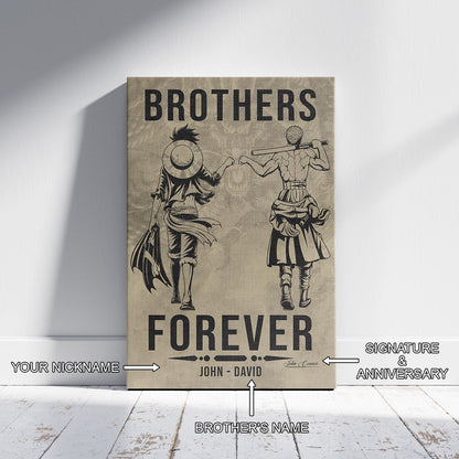 One Piece Luffy Zoro Canvas Wall Art - Brothers Forever - Brotherhood Quote Poster & Framed Ready to Hang Living Room Man Cave Decor - OP004