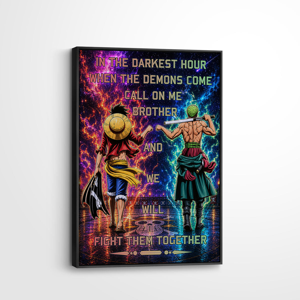 One Piece Luffy Zoro Canvas Wall Art - Call On Me Brother - Brotherhood Quote Poster & Framed Ready to Hang Living Room Man Cave Decor - OP005