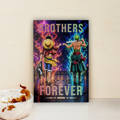 One Piece Luffy Zoro Canvas Wall Art - Brothers Forever - Brotherhood Quote Poster & Framed Ready to Hang Living Room Man Cave Decor - OP008