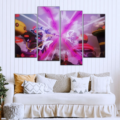 One Piece Canvas Wall Art - Luffy Gear 5 Vs Rob Lucci 5 Piece Split Panel Anime Poster - Framed Ready to Hang Living Room & Man Cave Decor - OP5001