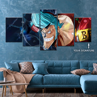 One Piece Canvas Wall Art - Cyborg Franky 5 Piece Split Panel Anime Poster - Framed Ready to Hang Living Room & Man Cave Decor - OP5002