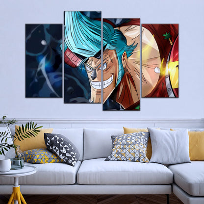 One Piece Canvas Wall Art - Cyborg Franky 5 Piece Split Panel Anime Poster - Framed Ready to Hang Living Room & Man Cave Decor - OP5002