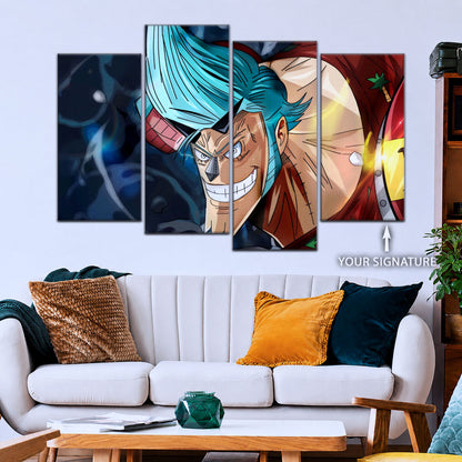 One Piece Canvas Wall Art - Cyborg Franky 5 Piece Split Panel Anime Poster - Framed Ready to Hang Living Room & Man Cave Decor - OP5002