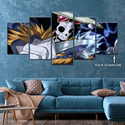 One Piece Canvas Wall Art - Brook "Soul King" 5 Piece Split Panel Anime Poster - Framed Ready to Hang Living Room & Man Cave Decor - OP5004