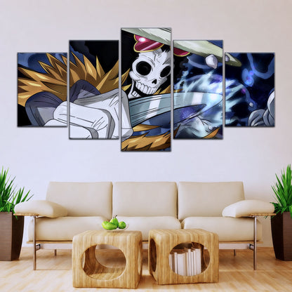 One Piece Canvas Wall Art - Brook "Soul King" 5 Piece Split Panel Anime Poster - Framed Ready to Hang Living Room & Man Cave Decor - OP5004