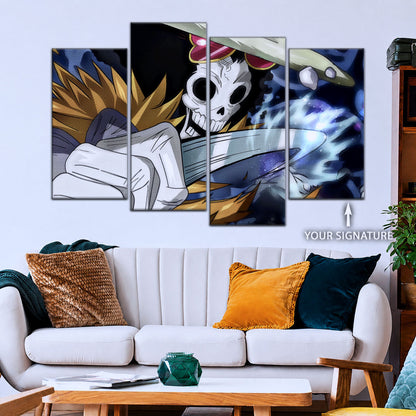 One Piece Canvas Wall Art - Brook "Soul King" 5 Piece Split Panel Anime Poster - Framed Ready to Hang Living Room & Man Cave Decor - OP5004