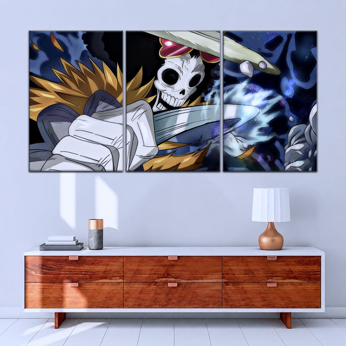 One Piece Canvas Wall Art - Brook "Soul King" 5 Piece Split Panel Anime Poster - Framed Ready to Hang Living Room & Man Cave Decor - OP5004
