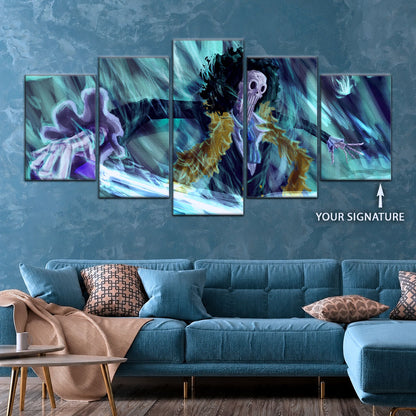 One Piece Canvas Wall Art - Brook "Soul King" 5 Piece Split Panel Anime Poster - Framed Ready to Hang Living Room & Man Cave Decor - OP5005