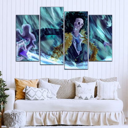 One Piece Canvas Wall Art - Brook "Soul King" 5 Piece Split Panel Anime Poster - Framed Ready to Hang Living Room & Man Cave Decor - OP5005