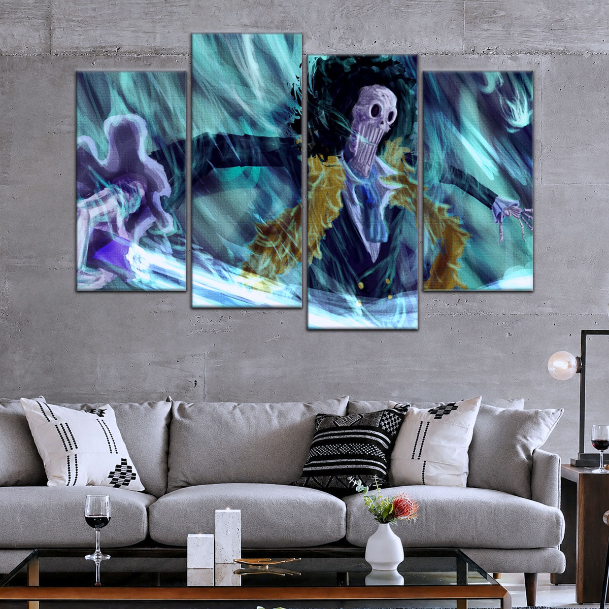 One Piece Canvas Wall Art - Brook "Soul King" 5 Piece Split Panel Anime Poster - Framed Ready to Hang Living Room & Man Cave Decor - OP5005