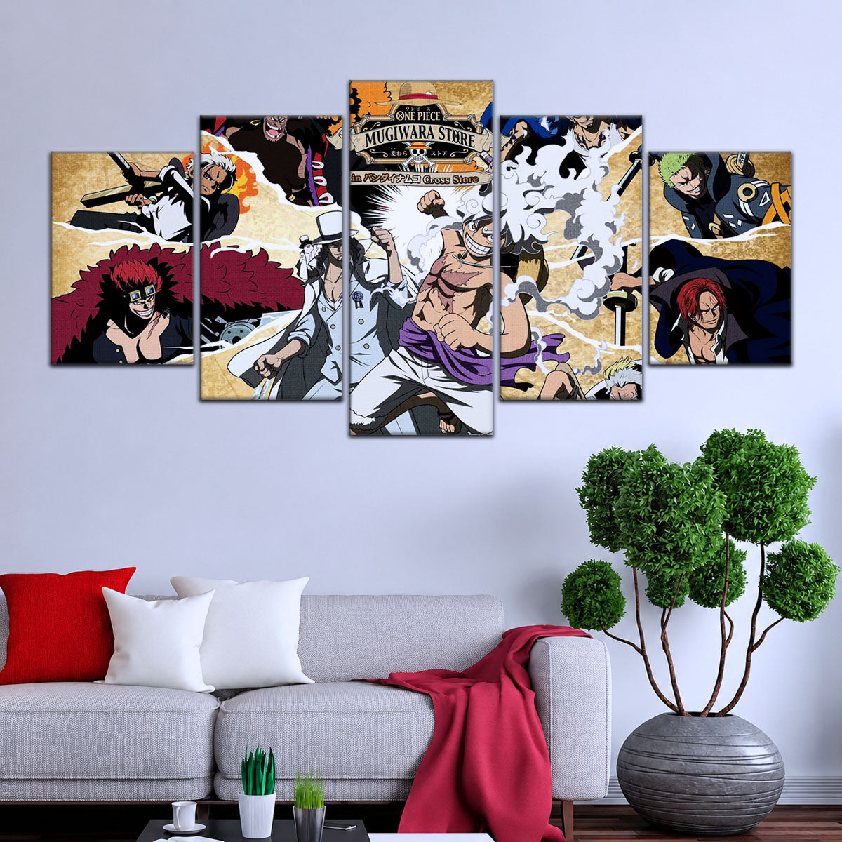 One Piece Canvas Wall Art - Luffy Gear Fifth 5 Piece Split Panel Anime Poster - Framed Ready to Hang Living Room & Man Cave Decor - OP5006
