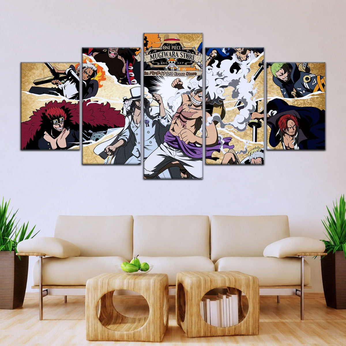 One Piece Canvas Wall Art - Luffy Gear Fifth 5 Piece Split Panel Anime Poster - Framed Ready to Hang Living Room & Man Cave Decor - OP5006