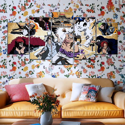 One Piece Canvas Wall Art - Luffy Gear Fifth 5 Piece Split Panel Anime Poster - Framed Ready to Hang Living Room & Man Cave Decor - OP5006