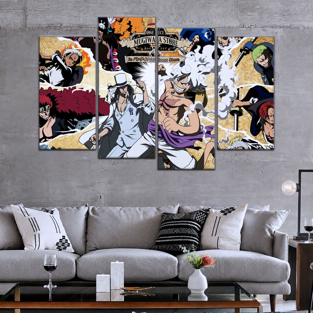 One Piece Canvas Wall Art - Luffy Gear Fifth 5 Piece Split Panel Anime Poster - Framed Ready to Hang Living Room & Man Cave Decor - OP5006