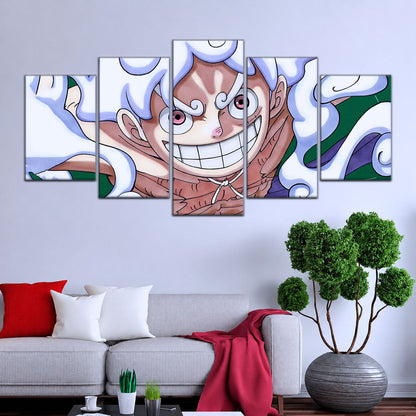 One Piece Canvas Wall Art - Luffy Gear Fifth 5 Piece Split Panel Anime Poster - Framed Ready to Hang Living Room & Man Cave Decor - OP5007