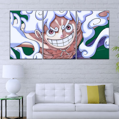 One Piece Canvas Wall Art - Luffy Gear Fifth 5 Piece Split Panel Anime Poster - Framed Ready to Hang Living Room & Man Cave Decor - OP5007