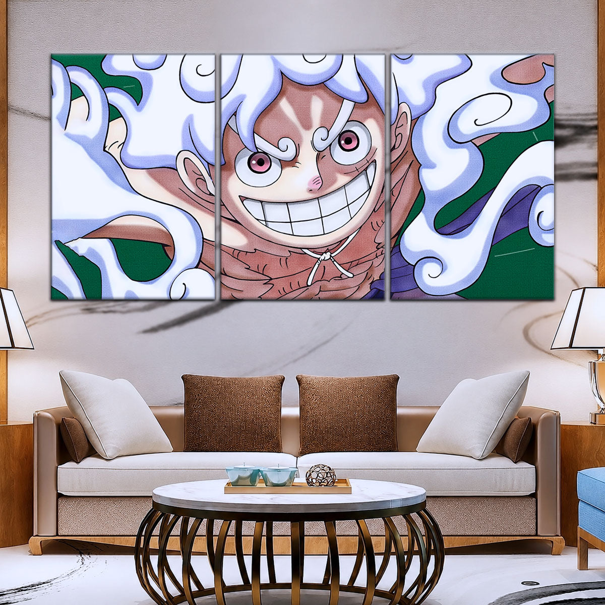 One Piece Canvas Wall Art - Luffy Gear Fifth 5 Piece Split Panel Anime Poster - Framed Ready to Hang Living Room & Man Cave Decor - OP5007