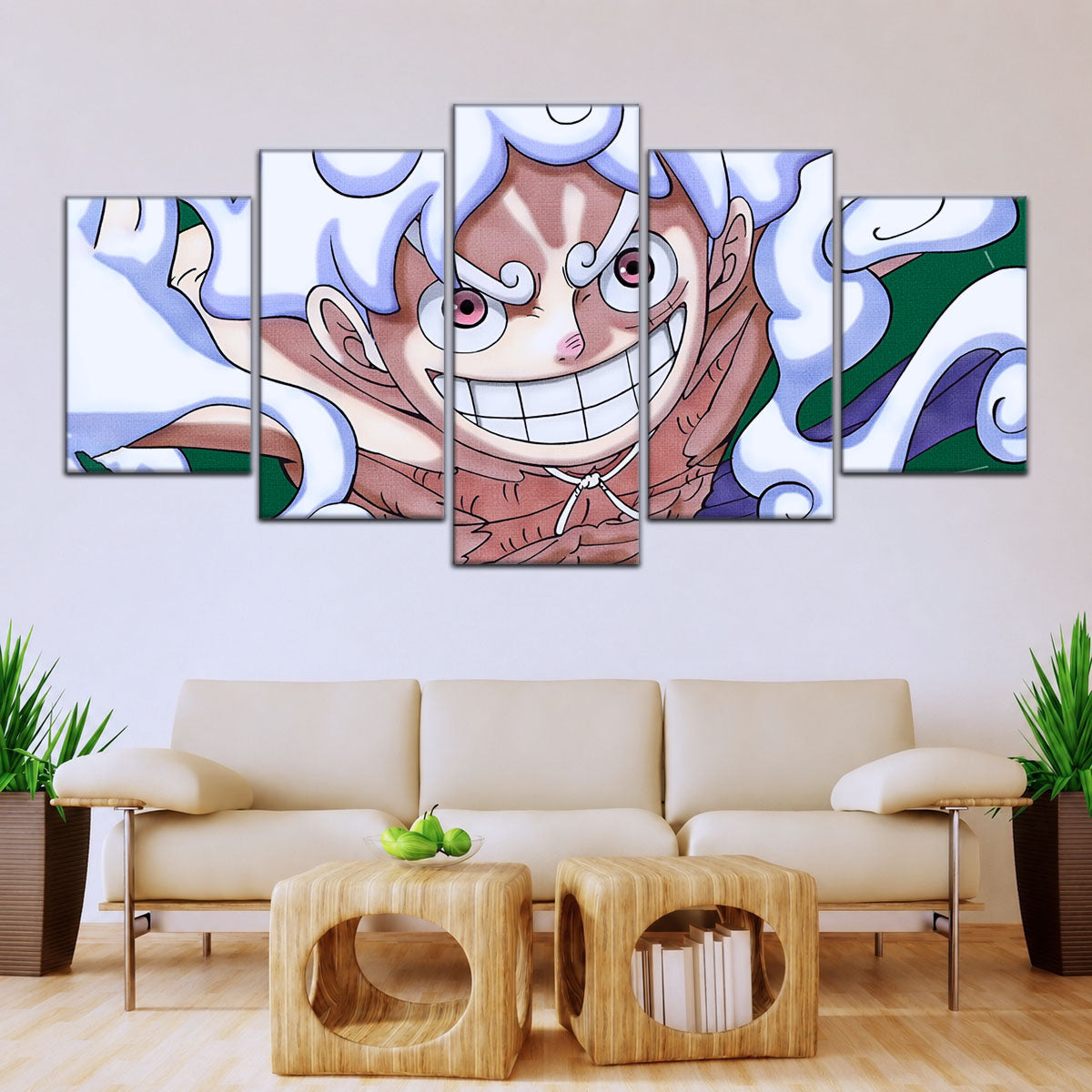 One Piece Canvas Wall Art - Luffy Gear Fifth 5 Piece Split Panel Anime Poster - Framed Ready to Hang Living Room & Man Cave Decor - OP5007
